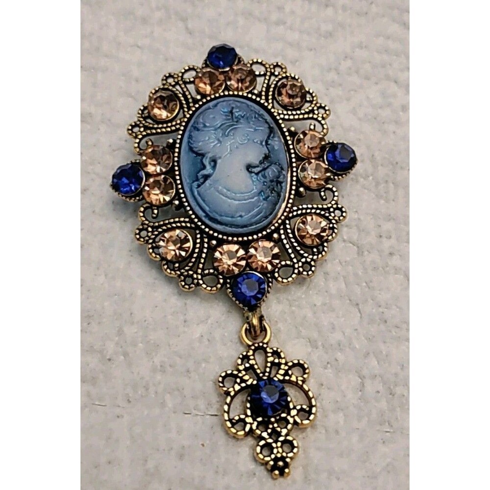 Filagree Frame Faux Cameo Brooch 2.85"  X 1.55"